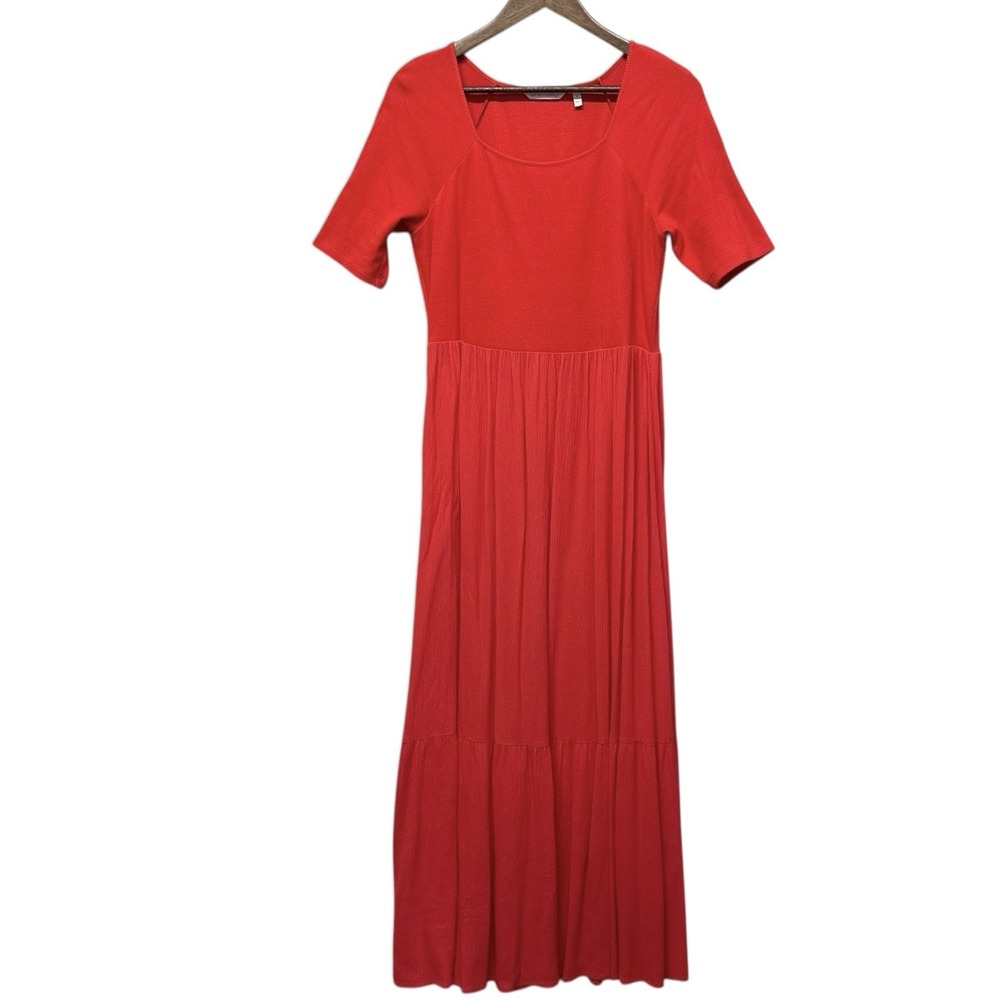 Soft Surroundings Womens Tiered Maxi Dress Size S Red‎ Gauzy Boho Ribbed Knit